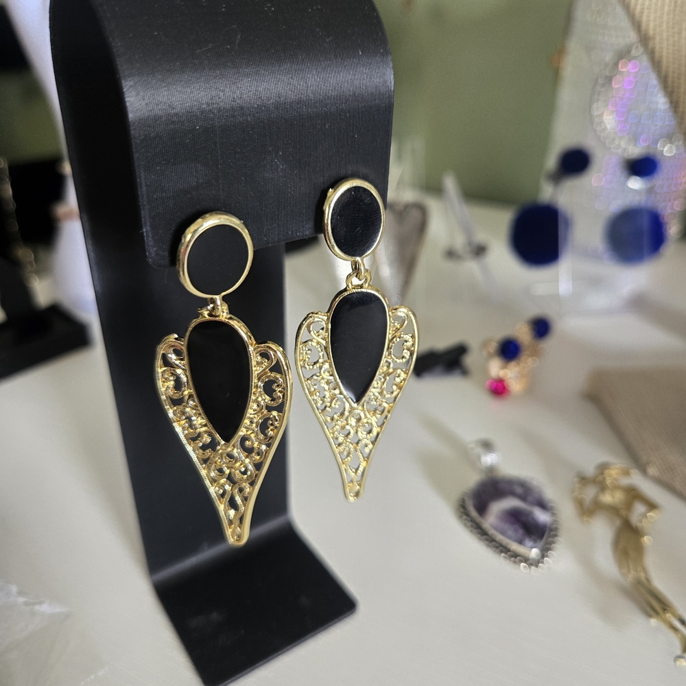Elegant Gold and Black Dangle Earrings